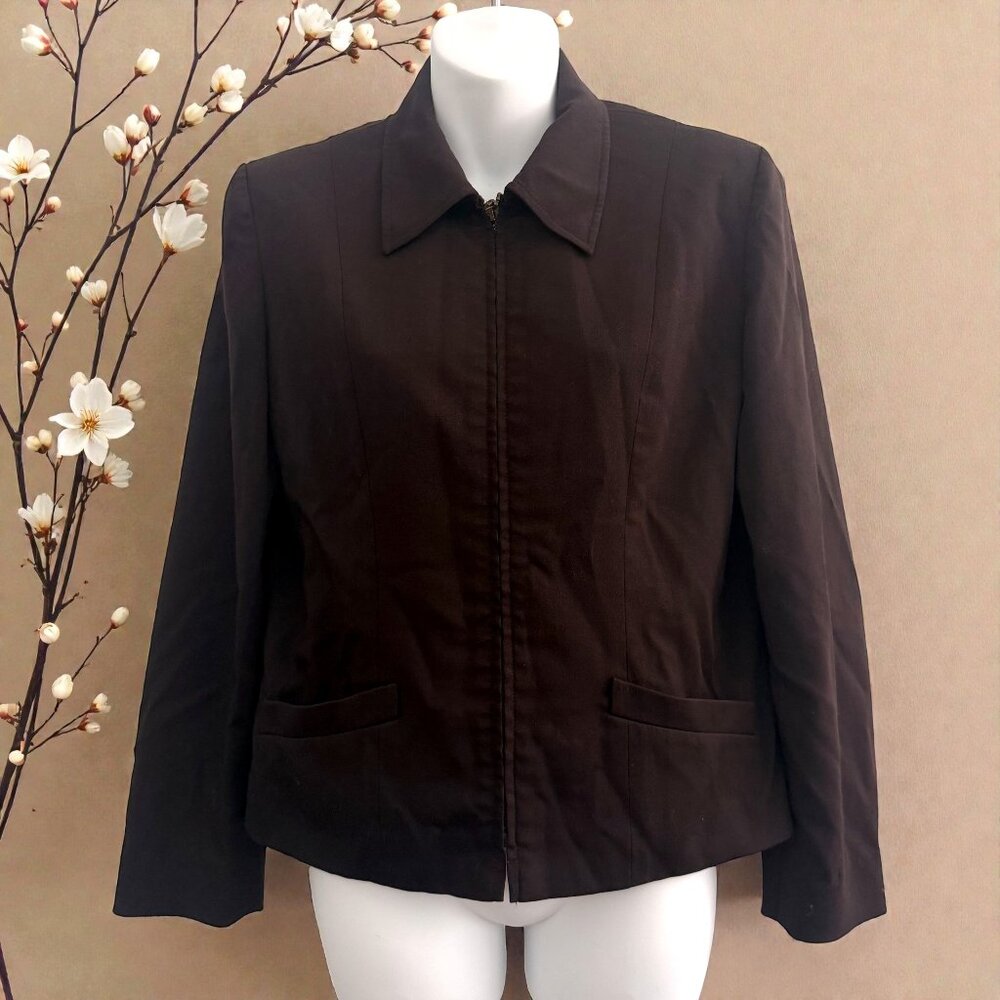 Liz Claiborne Collection Zip Jacket | Chocolate Brown | Petite 8 | Y2K Era